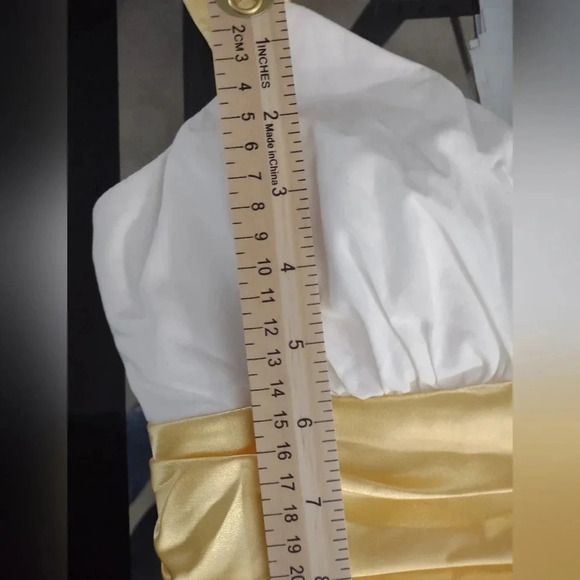 Masquerade vintage pleated lined white party dress, size M yellow roses princess - Picture 9 of 9